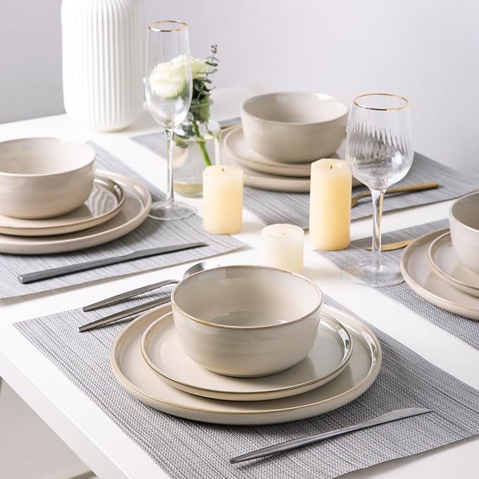 AmorArc Stoneware Dinnerware Sets,Round Reactive Glaze Plates and Bowls Set,Highly Scratch Resistant | Dishwasher & Microwave Safe,Dishes Service for 6 (18pc)