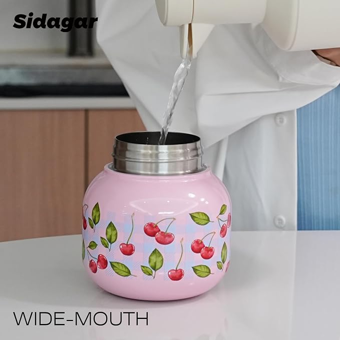 22 oz Tumbler with Straw and Carry Handle, Wide Mouth Insulated Stainless Steel Travel Water Bottle, Aesthetic Gingham Pink & Blue Water Flask for School, Vintage Cottagecore Gift for Girls