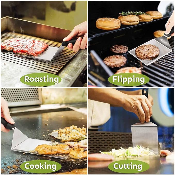 HULISEN Smashed Burger Kit, Burger Press, 12 Inch Basting Cover, Grill Spatula, Spice Dredge Shaker and 2 Squeeze Bottles - Griddle Accessories Kit for Flat Top Griddle Grill Cooking, Gift Package