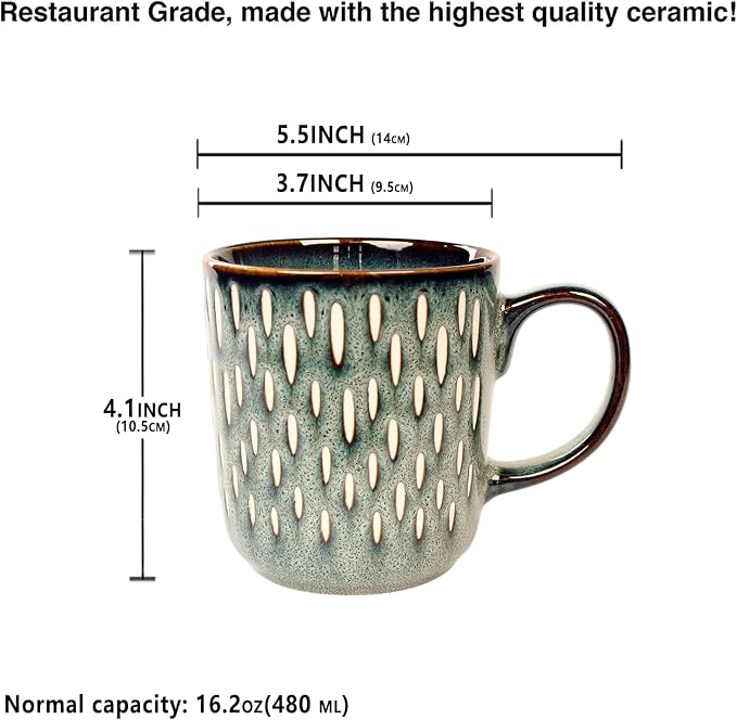 16 Ounces Coffee Mugs, Ceramic Coffee Mugs with Texture Patterns for Man,Woman,Dad,Mom, Modern Coffee Mugs Set of 4 for Latte/Cappuccino/Cocoa, Dishwasher&Microwave Safe