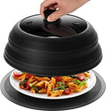 Lzerking Microwave Splatter Cover & Silicone Mat, 10.8 inch Glass Splatter Guard Lid with Collapsible Silicone for Food, Fits 6-10 inch Pot Plate Bowl, Heat Resistant, Dishwasher Safe, Kitchen, Black
