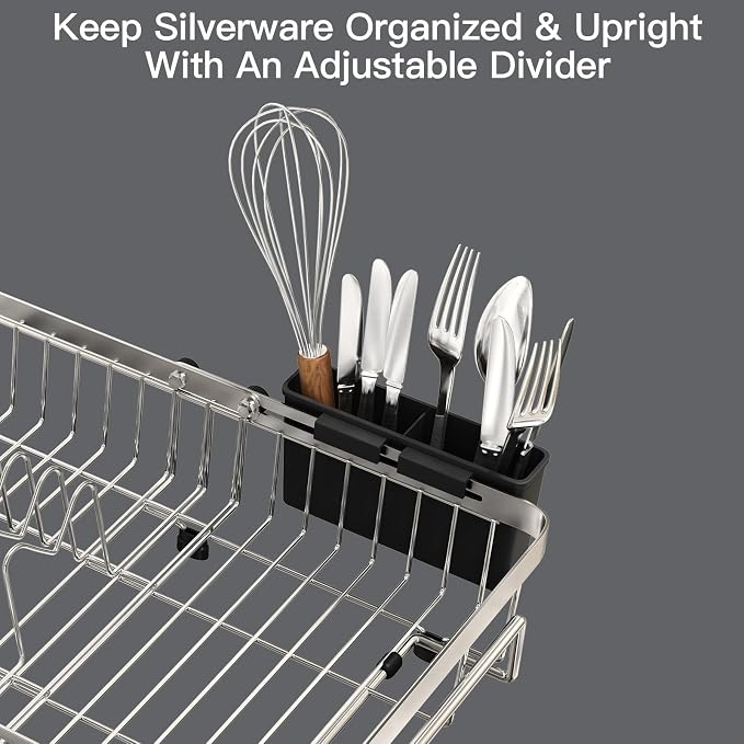 MAJALiS Dish Drying Rack Over The Sink with Utensil Holder | Expandable Stainless Steel Dish Drainer for Small Kitchen, Apartment, RV, Counter Space Saving, Perfect Fit, Rustproof