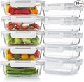 Cuiselect 10 Pack 22 Oz Glass Meal Prep Containers with Lids, Reusable Glass Food Storage Containers with Lids, Leak Proof, Microwave, Oven, Freezer and Dishwasher Safe (White)
