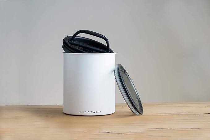 AirScape Planetary Design Kilo Coffee Storage Canister - US Patented Inner Plunger Lid Removes Excess Oxygen - DON'T buy airtight, BUY AIR-LESS - Holds 2.2 lbs Coffee Beans - (Matte White)