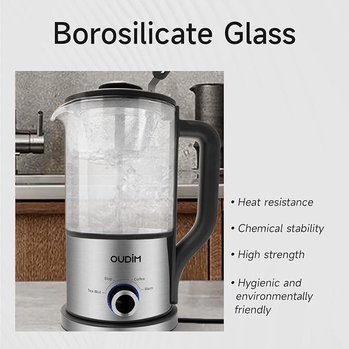 oudim Drip Electric Coffee Maker and Electric Kettle, 600 Watts, 1.2L, BPA-Free, Glass and Stainless Steel, Tea Kettle