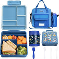 REDSHELL Bento Lunch Box for Kids Set, Leakproof Food Jar Pail with Insulated Bag, Toddler Snack Container Lunchbag Boys Daycare, Back to School Lunchbox Kit, Includes Bottle Holder Strap, Dark Blue