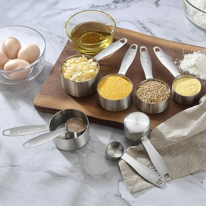 Stainless Steel Measuring Cups, 8 Piece Heavy Duty 18/8 Steel Measuring Cups Set