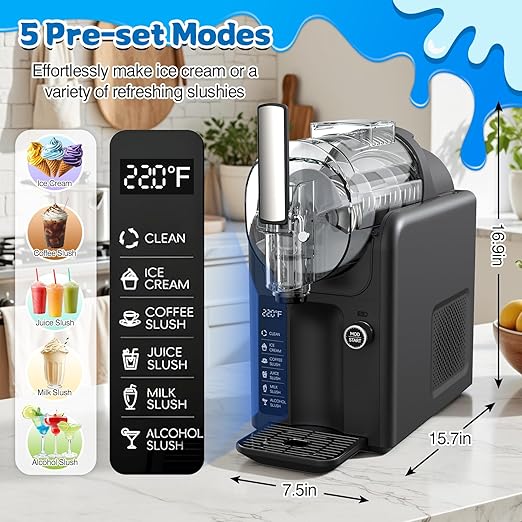 Soft Serve Ice Cream Slushie Machine - 68 oz Slushy Machine for Home, 2-In-1 Soft Ice Cream Maker with 6 Pre-Set Modes, No Ice Needed Frozen Drink Machine for Margarita, Milkshake, Frappés (B2)