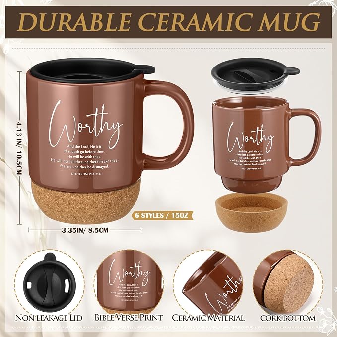 FillTouch 6 Set Christian Gifts for Women Men 15 oz Ceramic Bible Verses Coffee Mug A6 Leather Journal with Pen and Scented Candle Religious Gift for Pastor Church Sunday School(Vivid Color)