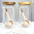 yutrenn Glass Food Storage Jars with Wooden Lids, Flour Glass Jar with 2 Wood Measuring Spoon, Clear Thick Glass Jar Kitchen Containers for Rice, Oats, Grains, 120 Pcs Food Labels (93 Oz, 2750ml)