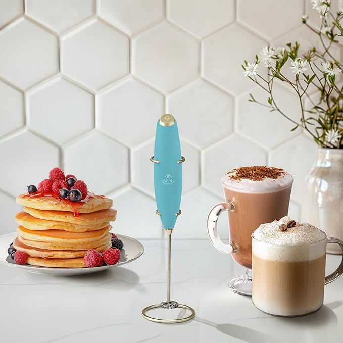 Zulay Kitchen Powerful Milk Frother Wand With 4 AA Duracell Batteries - Ultra Fast Handheld Drink Mixer - Electric Whisk Foam Maker for Coffee, Lattes, Cappuccino, Matcha & Creamer - Lake Gold