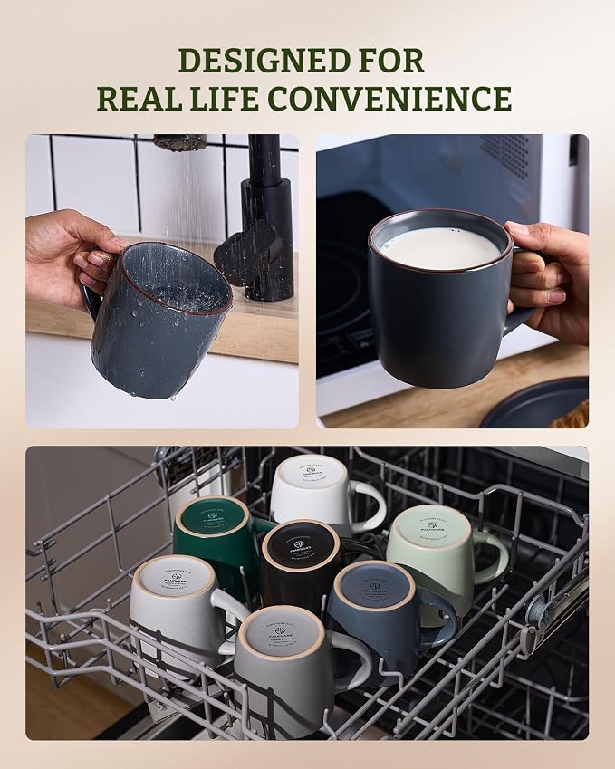 famiware Mercury Coffee Mugs 13 oz, Coffee Mugs Set of 4 with Handle, Cups for Latte, Hot Tea, Cappuccino, Mocha, Cocoa, Charcoal