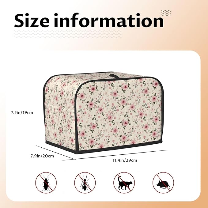 Toaster Cover 2 Slice Flower Botanical Vintage Country Kitchen Small Appliance Covers with Pockets Dust and Fingerprint Protection