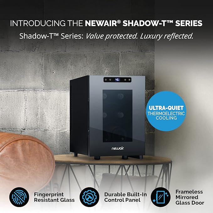 NewAir 10" Wine Fridge for 6 Bottles | Freestanding Wine Cooler Refrigerator with Glass Door | Compact Countertop Storage with Precision Cooling & Quiet Operation | Black