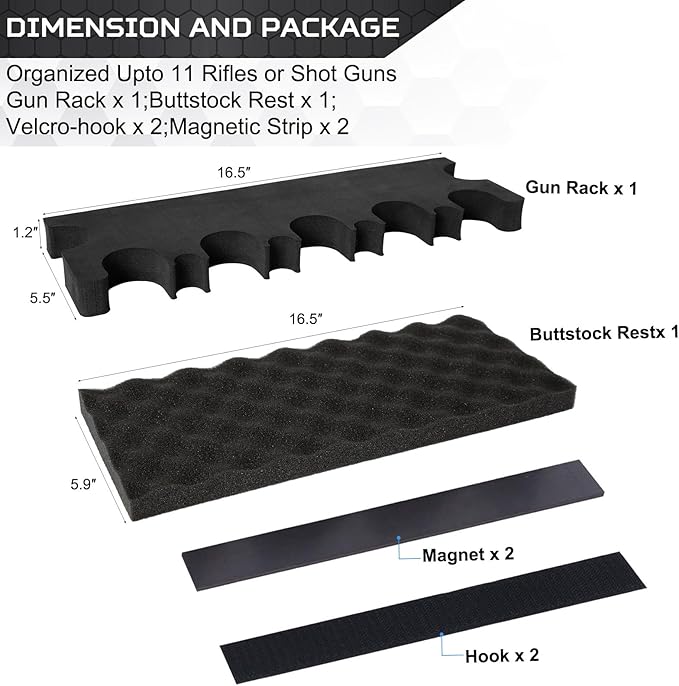 OCQOTAT Gun Rack for Gun Storage, Gun Safe Accessory for Rifles and Shotguns, Gun Holder in Gun Cabinet, Shotgun Rifle Rest, Foam Material with Magnetic Strip and Hook Strip , Gifts for Hunters