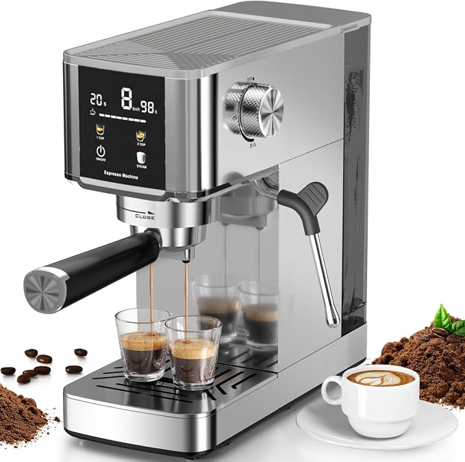 Crzoe Espresso Machine 20 Bar, 3-Second Heat for Rapid Cold Brew, Built-in Steam Wand for Lattes, Touch Screen, 40oz Tank, Gift for Coffee Lovers