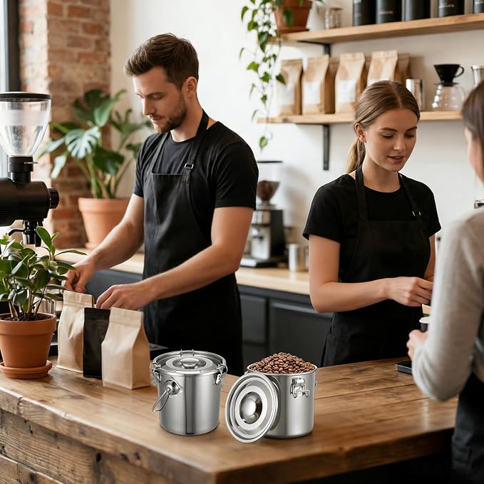 iplusmile Stainless Steel Airtight Canisters Container: 112 fl oz Airtight Clamp Lid Kitchen Food Storage Bucket for Rice Flour Grain Coffee Bean Flour Oil Sugar Milk