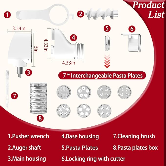 Gourmet Pasta Press Attachment for KitchenAid Stand Mixers, Pasta Maker Attachments with 7 Interchangeable Pasta Plates, Kitchen aid Pasta Attachment for Spaghetti Bucatini Fusilli l Macaroni