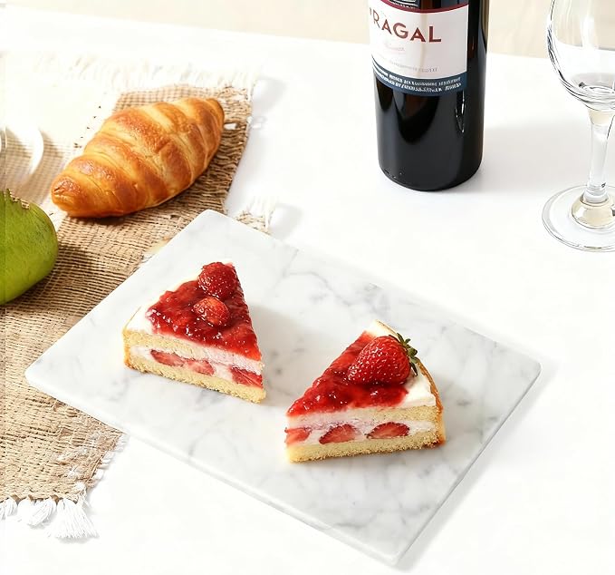 Marble Cutting Board for Kitchen- 12 * 8 Inch Handcrafted Marble Slab for Cheese, Charcuterie, Pastry & Deli – Non-Slip Feet,Rectangular Serving & Chopping Slab for Countertop (White)