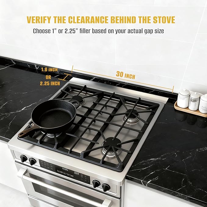 30" Slide-In Range Rear Filler Kit, Adjustable Stainless Steel Stove Gap Cover (1" or 2.25"), Easy-Install Backguard Trim for 30" Ranges, Heat-Resistant 304 Stainless Steel Gap Filler, Silver