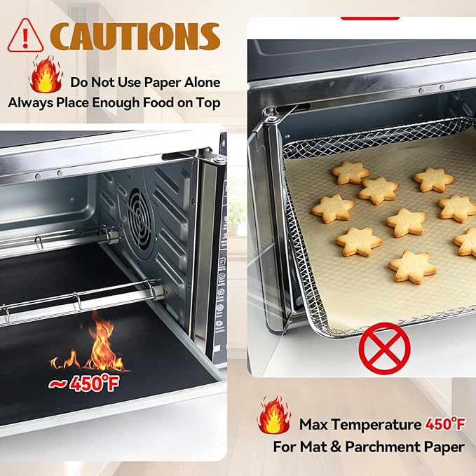 Air Fryer Liners Designed for Gourmia Air Fryer Toaster Oven Combo, 100Pcs Unbleached Parchment Paper Dispoable & 4 Pcs AirFryer Oven Liners Accessories for Gourmia Toaster Oven