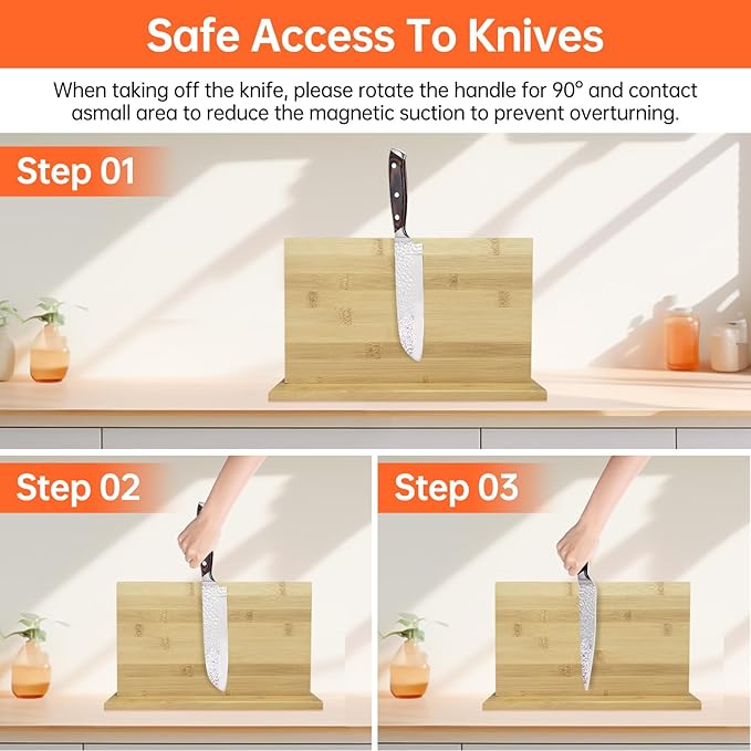Magnetic Knife Block Holder Knife Holder Magnetic Knife Block Magnetic Knife Holder Wood Knife Set Holder Stand Knives Storage Rack for Small and medium-sized knives