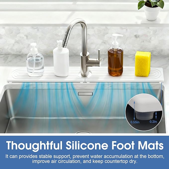 Faucet Mat for Kitchen Sink, Diatomite Drying Stone Mat Sink Protector, Faucet Splash Guard for Bathroom Counter for Bathroom, Laundry, Bar, White, 23.6" x 4"