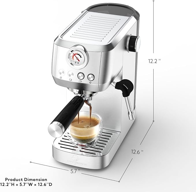 MAttinata Espresso Machine 20 Bar, Compact Espresso Maker with Milk Frother | Coffee Maker, Professional Italian Pump, Steam for Cappuccino Latte, Barista Pressure Gauge, Small for Home, Stainless Steel