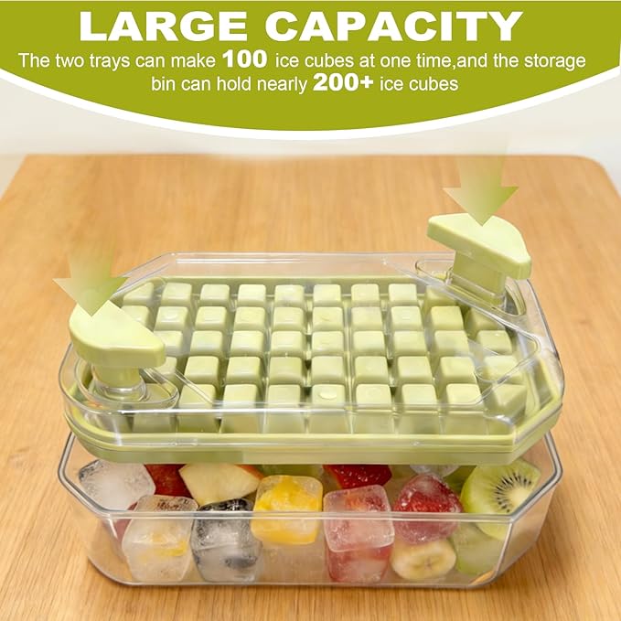 Ice Cube Trays Press Easy Release, Making 100 pcs Ice Trays for Freezer for Chilling Cocktail Whiskey Coffee Include 2 Layer Ice Cube and Storage Container, BPA Free