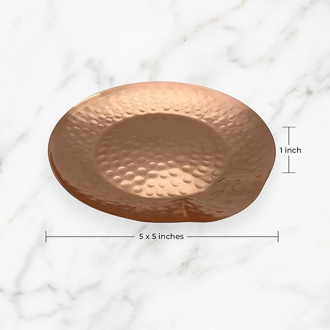 Copper Spoon Rest for Stove Top - Pack of 2 Hammered Copper Utensil Holder & Kitchen Accessories - Farmhouse Rustic Utensil Holder for Countertop - Act as Coffee Bean Tray, Jewelry Dish