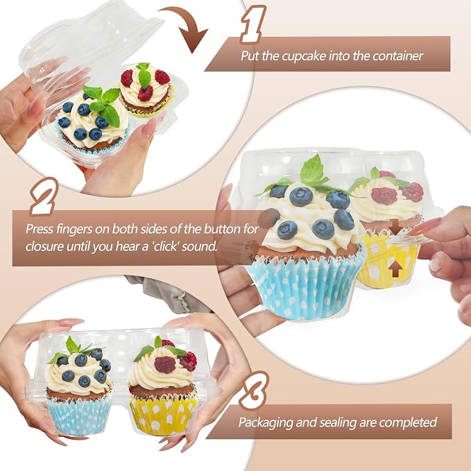 100 Pack Plastic Cupcake Containers with Lids, Disposable 2 Count Clear Cupcake Boxes Holders Carrier, Cake Storage Packaging to Go Muffin Containers for Dessert Donut Salad Bakery Wedding Party