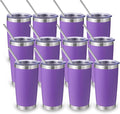 Volhoply 20oz Stainless Steel Tumbler with Lid and Straw Bulk 12 Pack,Double Wall Insulated Travel Iced Coffee Mug Fits Cup Holder,Powder Coated Cups for Hot/Cold Drinks,Christmas Gifts（Purple,12 Set）