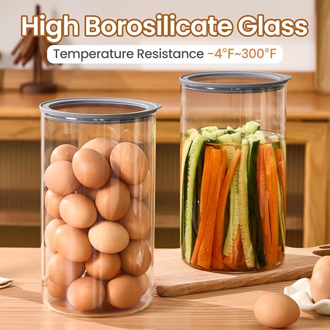 2 PCS Flour Sugar Storage Containers, 1-Gallon(4.2Qt) Cereal Containers Storage with Airtight Lids, Glass Food Jars for Oats, Cereal and More