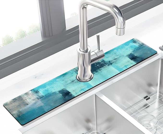 Kitchen Sink Splash Guard Faucet Mat -2 PC Super Absorbent Fast Drying Mat Sink Gadgets-Splash Guard Behind Faucet Drip Catcher for Kitchen, Bathroom,Sink Mat, Dish Drying Mat, Bathroom(23.5" X 5.5" )