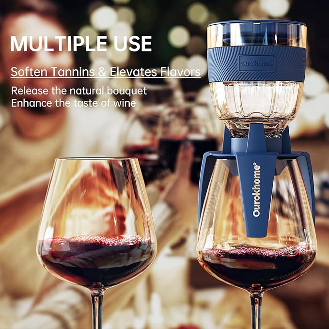 Ourokhome Wine Aerator Pourer - Decanter Spout, Premium Decanter for Red Wine，Designed for All Glasses, Improve Flavor, Enhance Bouquet Aerating Pourer (Blue)