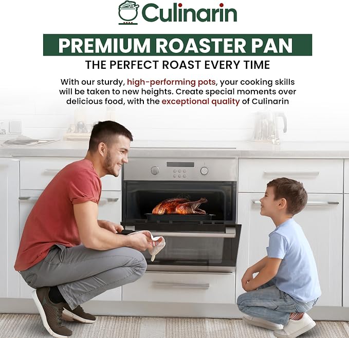 Large Roasting Pan With Rack 12” X 16” - Non Stick Large Roaster Pan and Flat Rack With Foldable Handles - Roasting Pans for Ovens to Elevate Food for Even Heating - Dishwasher Safe Turkey Roast Pot