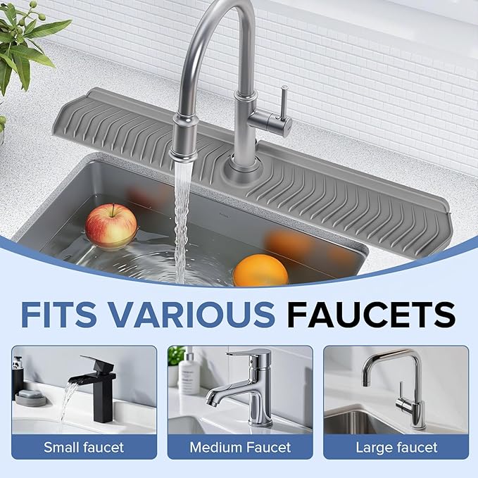 Kitchen Sink Faucet Mat,30in New Foldable Faucet Mat for Kitchen Sink, Adjustable Waterproof Splash Guard Draining Mat,Keep Countertops Dry ((Gray,29.9" x 5.7)