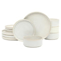 Gibson Elite Echo Bay 12 Piece Porcelain Reactive Glaze (Service for 4) Ceramic Plates and Bowls Modern Stackable Dinnerware Set - White
