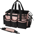 SCAVATA Wearable Cleaning Caddy, Cleaning Caddy Supplies Organizer with Handle & Shoulder Straps for Housekeepers, Under Sink & Car Cleaning Tool Organizers Bag with 4 Foldable Divider (Pink)
