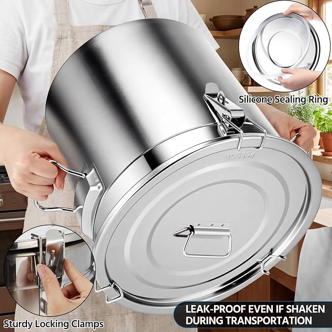 Suclain 3 Pcs 21L 304 Stainless Steel Airtight Canister Large Stainless Steel Food Storage with Locking Lid Metal Leak-proof Container for Pantry Organization Rice, Flour, Oil, Water
