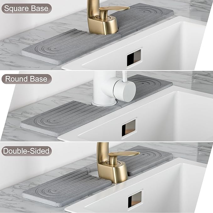 Fast Drying Stone Faucet Mat for Kitchen Sink, Diatomite Water Absorbing Stone Tray for Sink to Prevent Pooling, U-Shaped Stone Faucet Mat Fits Kitchens and Bathrooms