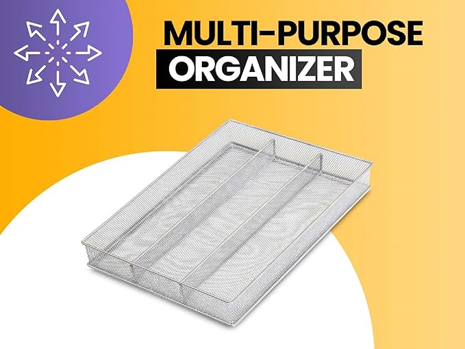 YBM HOME Metal Silverware Organizer for In-Drawer Cutlery Storage, 5 Compartment Mesh Cutlery Flatware Tray Sorts Kitchen Utensils, Great for Office Supplies 1133-12