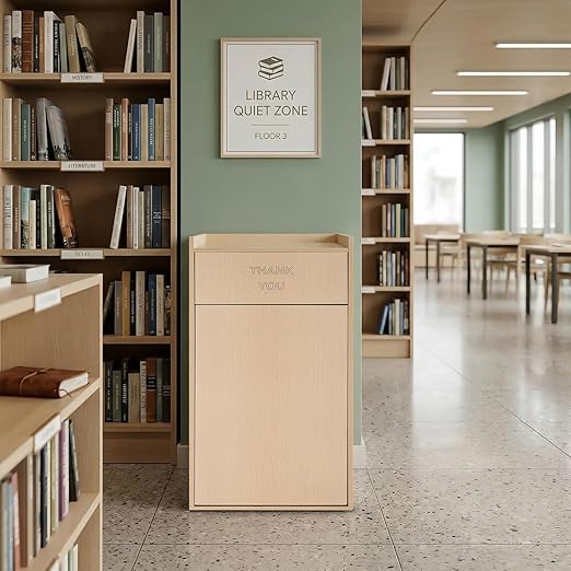 30 Gallon Commercial Trash Can, Wooden Trash Can Cabinet with Tray Holder Garbage Can withTrash Bag for Restaurants, Cafes, Kitchens, and Offices, Durable Garbage Receptacle (Wood Color)