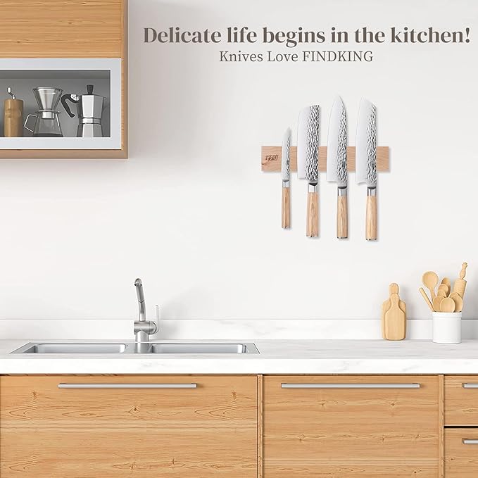 FINDKING Maple Wood Magnetic Knife Strip, Wall Mounted Wooden Knife Holder with Strong Magnets for Kitchen Organization, 12 Inch Beige, Without Knives