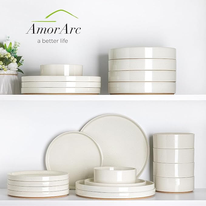 AmorArc Ceramic Dinnerware Set for 4 | Speckled Stoneware Plates and Bowls with unglazed terracotta | Scratch Resistant, Dishwasher & Microwave Safe Modern Dishes Sets- 12Pcs