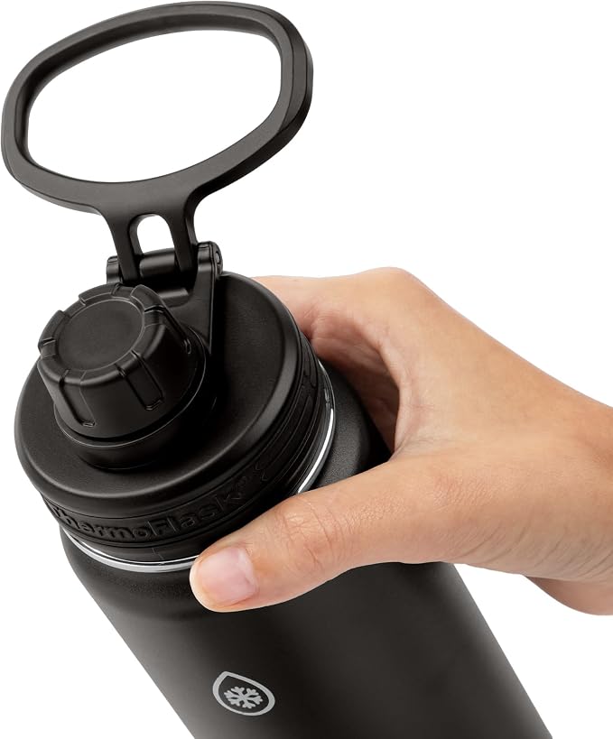 ThermoFlask Insulated Water Bottle with Spout Lid (24 oz, Black) - Leakproof, Stainless Steel Water Bottle for Cold & Hot Drinks, Travel & Daily Hydration