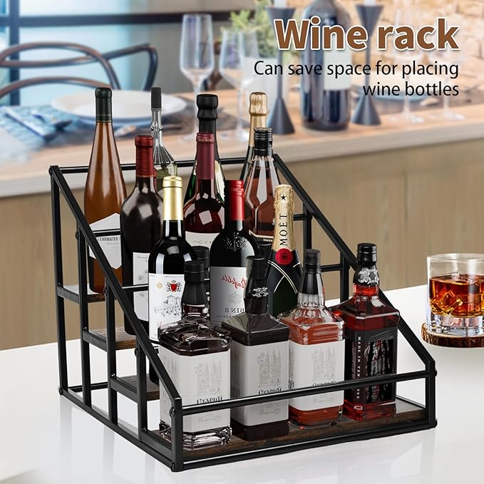 Coffee Syrup Organizer Rack, Liquor Bottle Display Shelf, Spice Racks, 4-Tier 16 Syrup Bottles Holder Stand for Coffee Bar Kitchen Small Wine Rack for Bar Family Storage for Syrup Wine Dressing