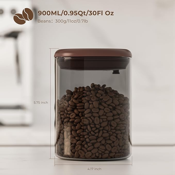 Amber Glass Coffee Canister 2-Pack with Pop Lid & 1-Way Valve - Airtight Container with UV Protection to Lock in Freshness - Storage for Coffee Beans, Ground Coffee & Dry Food, 11OZ