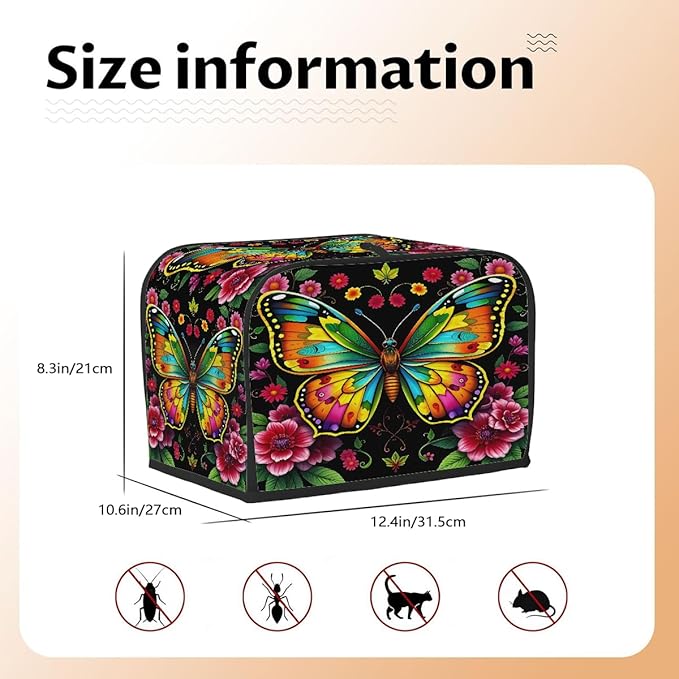 Colorful Art Butterfly 4 Slice Toaster Cover Dust And Fingerprint Bread Maker Cover Bakeware Protector Washable Appliance Covers Kitchen Accessories For Home Kitchen Women Gift