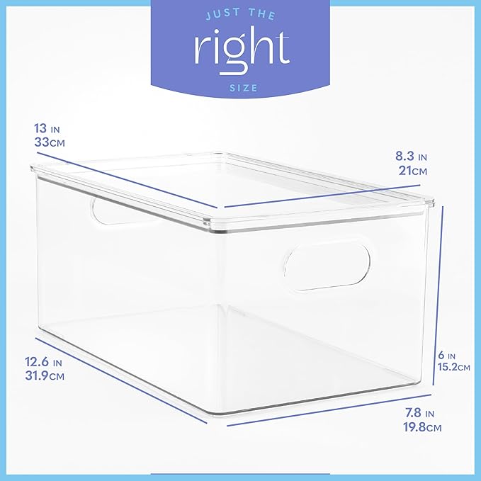 primebox Plastic Clear Stackable Storage Bins with Lids. Great for Pantry or Kitchen Organization. Fridge Organizer Containers. Cabinet, Bathroom Organizer. 6 Pack